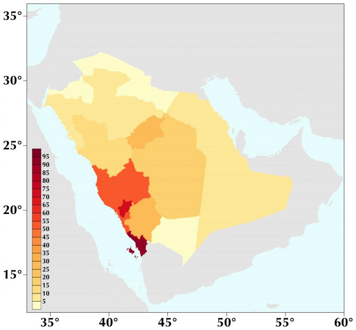 Aràbia Saudita densitat de població mapa