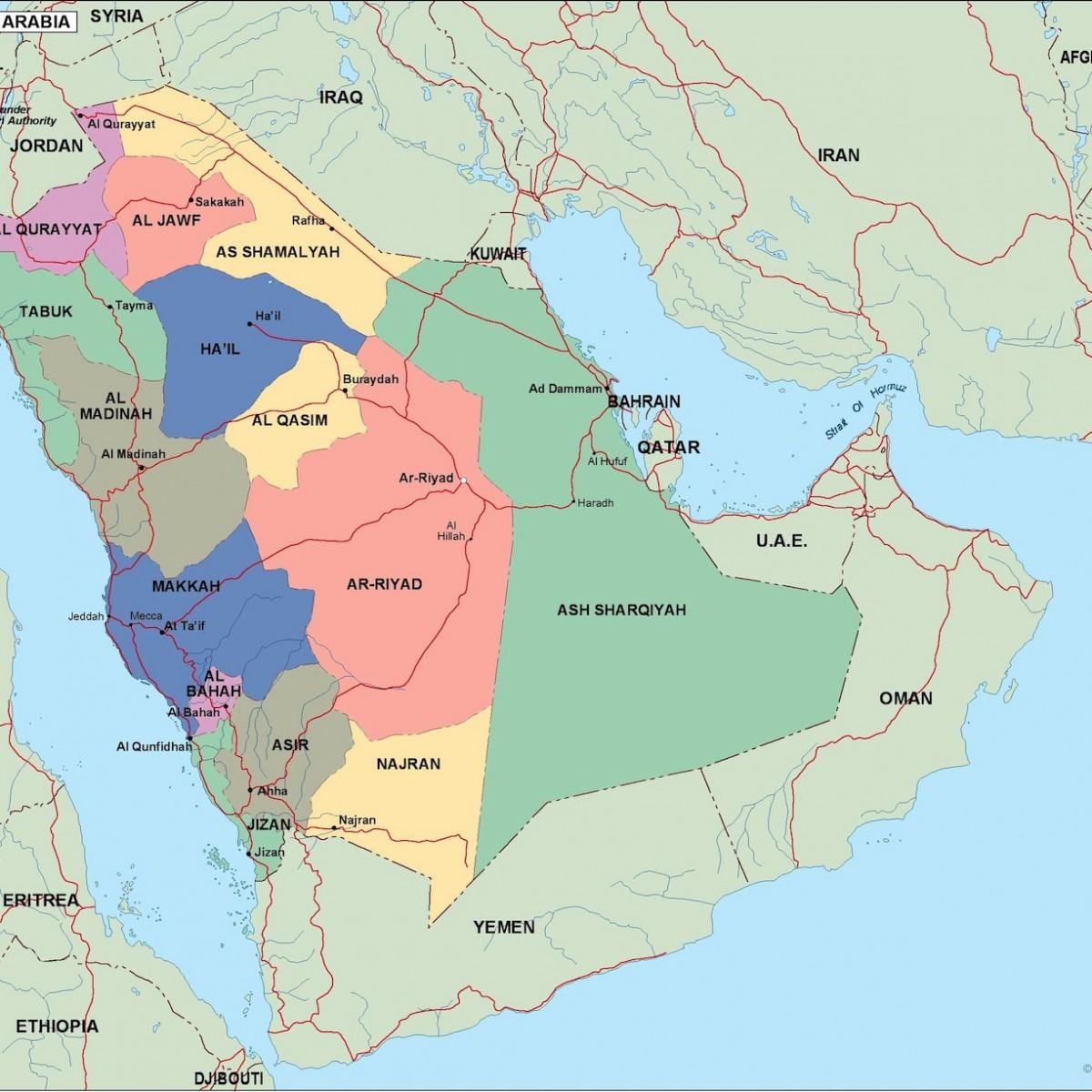 Mapa de l'Aràbia Saudita ciutats