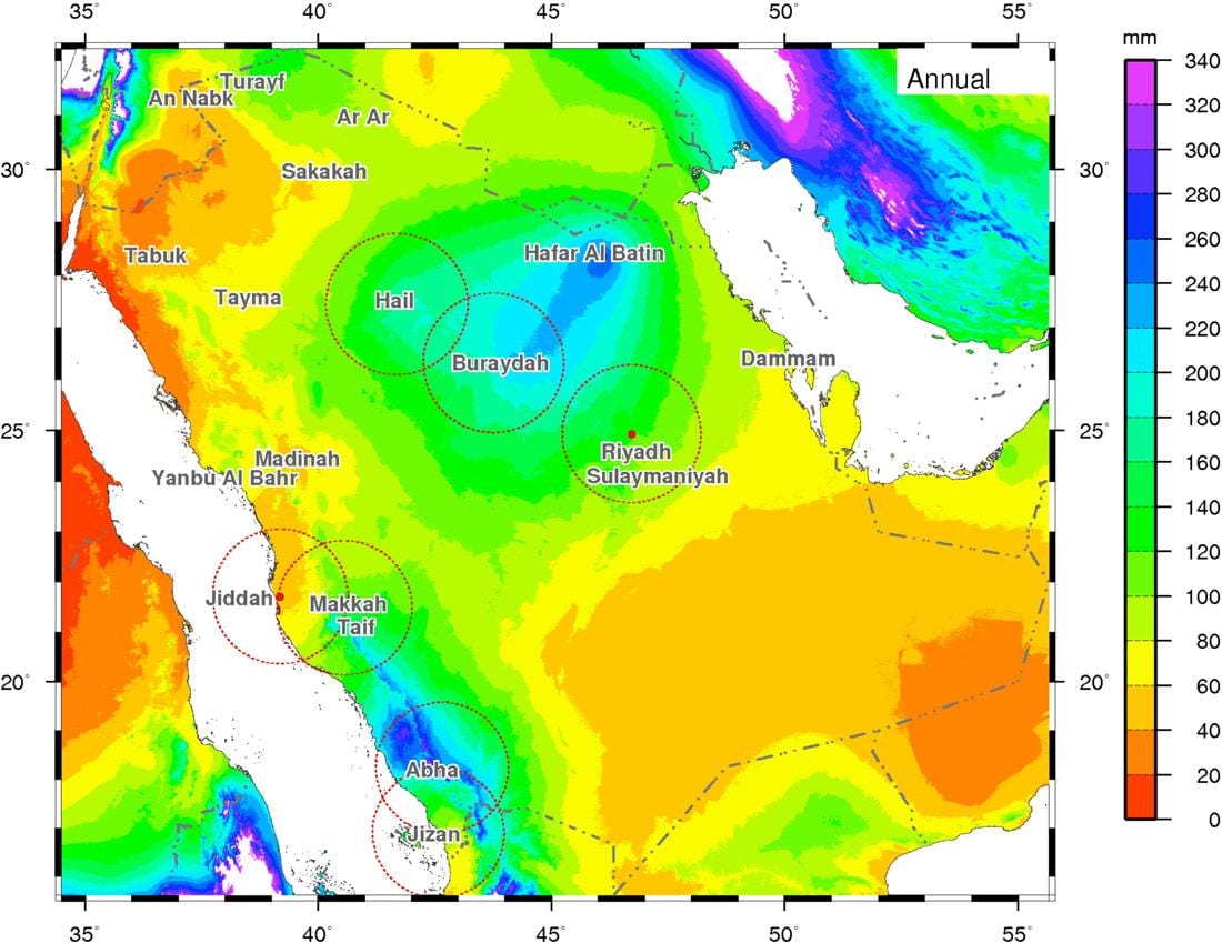 Mapa de l'Aràbia Saudita climàtic