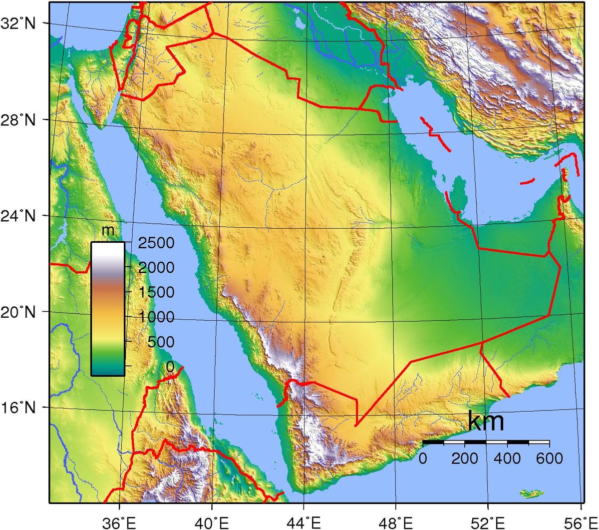 Mapa de l'Aràbia Saudita elevació