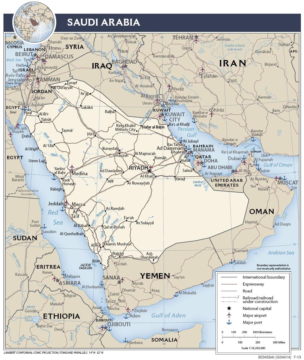 Mapa de l'Aràbia Saudita ports