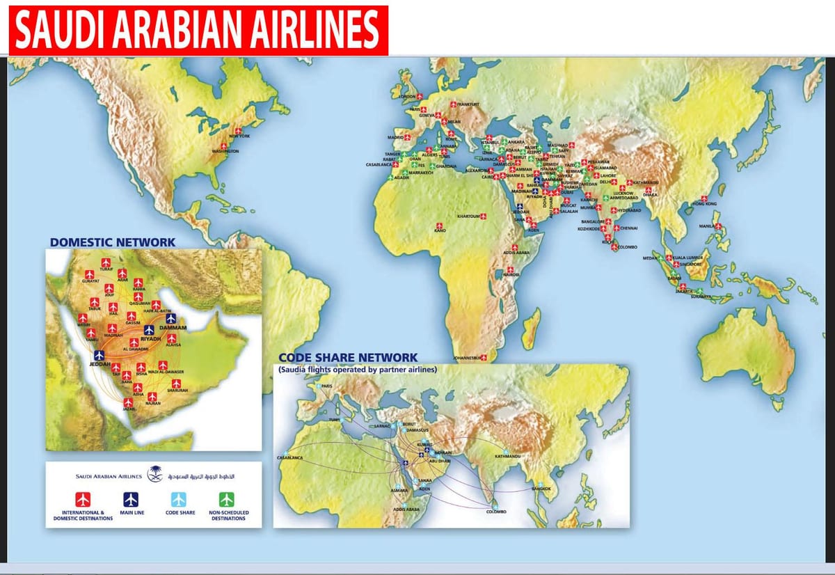 Mapa de l'Aràbia saudita airlines ruta