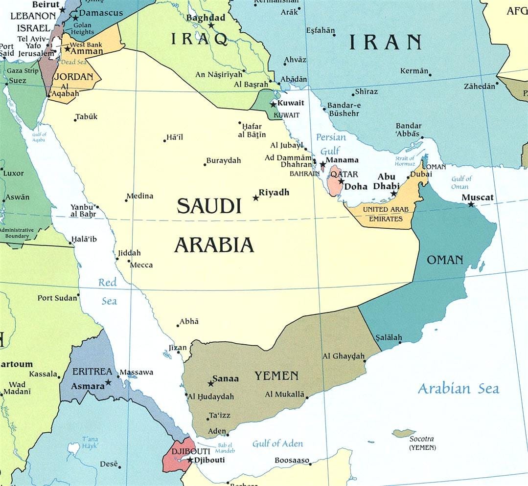Mapa de la península d'Aràbia saudita
