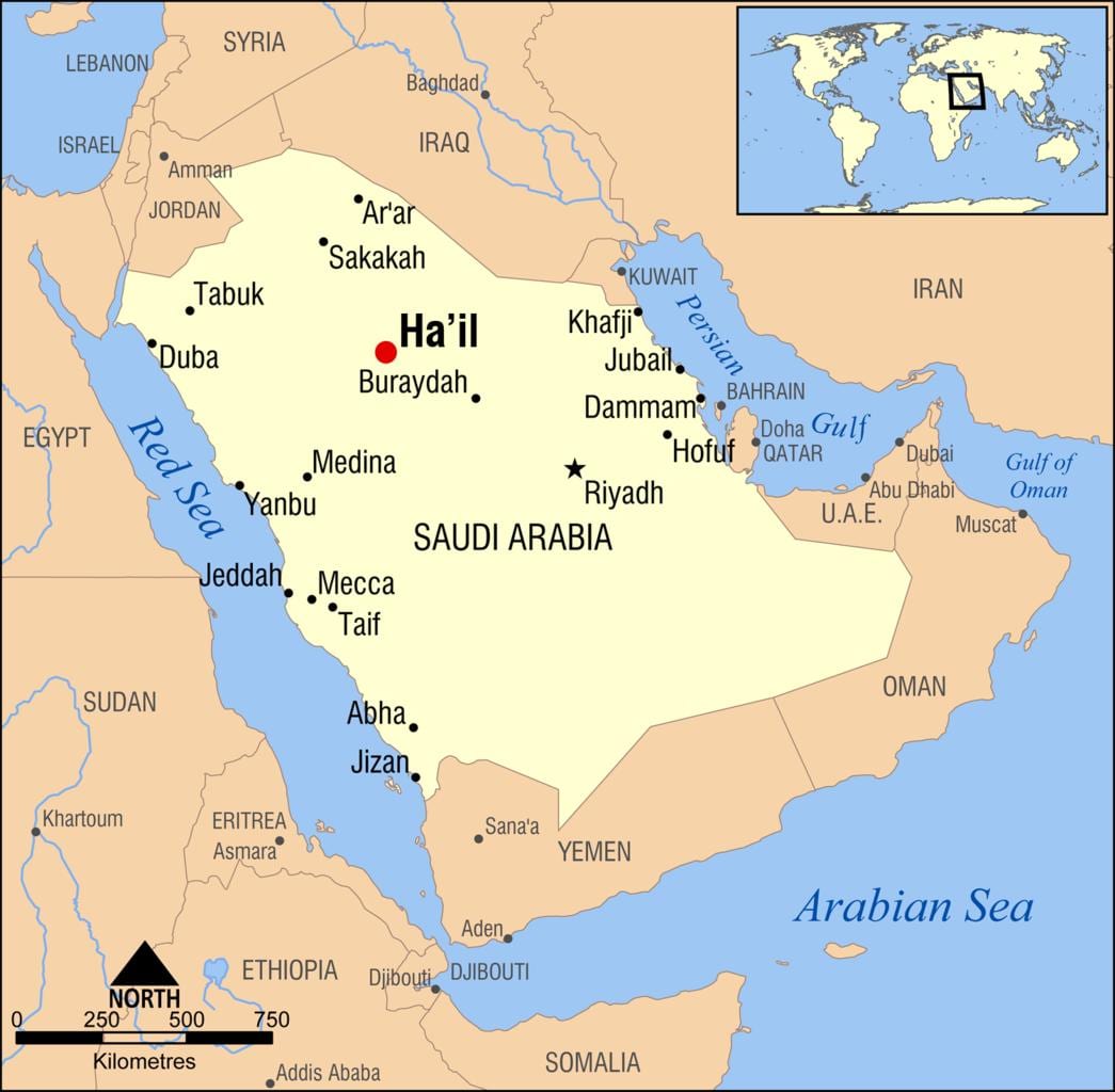 mapa de calamarsa Aràbia Saudita