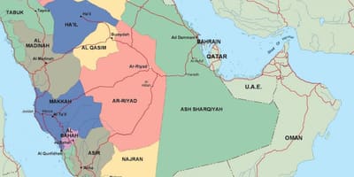 Mapa de l'Aràbia Saudita ciutats