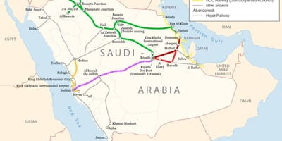Mapa de l'Aràbia Saudita ferrocarril