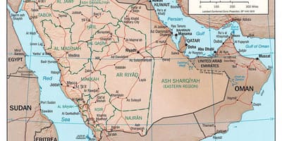 Mapa de l'Aràbia Saudita, amb ciutats per carretera